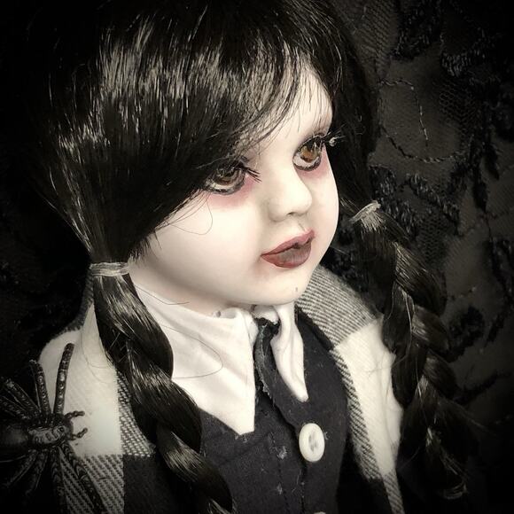 OOAK Creepy Odd 16” Wednesday Addams Halloween Inspired Artist Fan Art Doll - Picture 5 of 16
